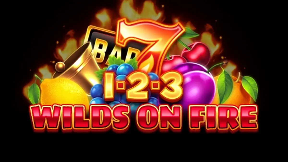 Interface do jogo de slot 1-2-3 Wilds on Fire com símbolos clássicos de frutas e fogo