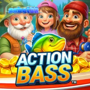 Interface do jogo de slot Action Bass com tema de pesca
